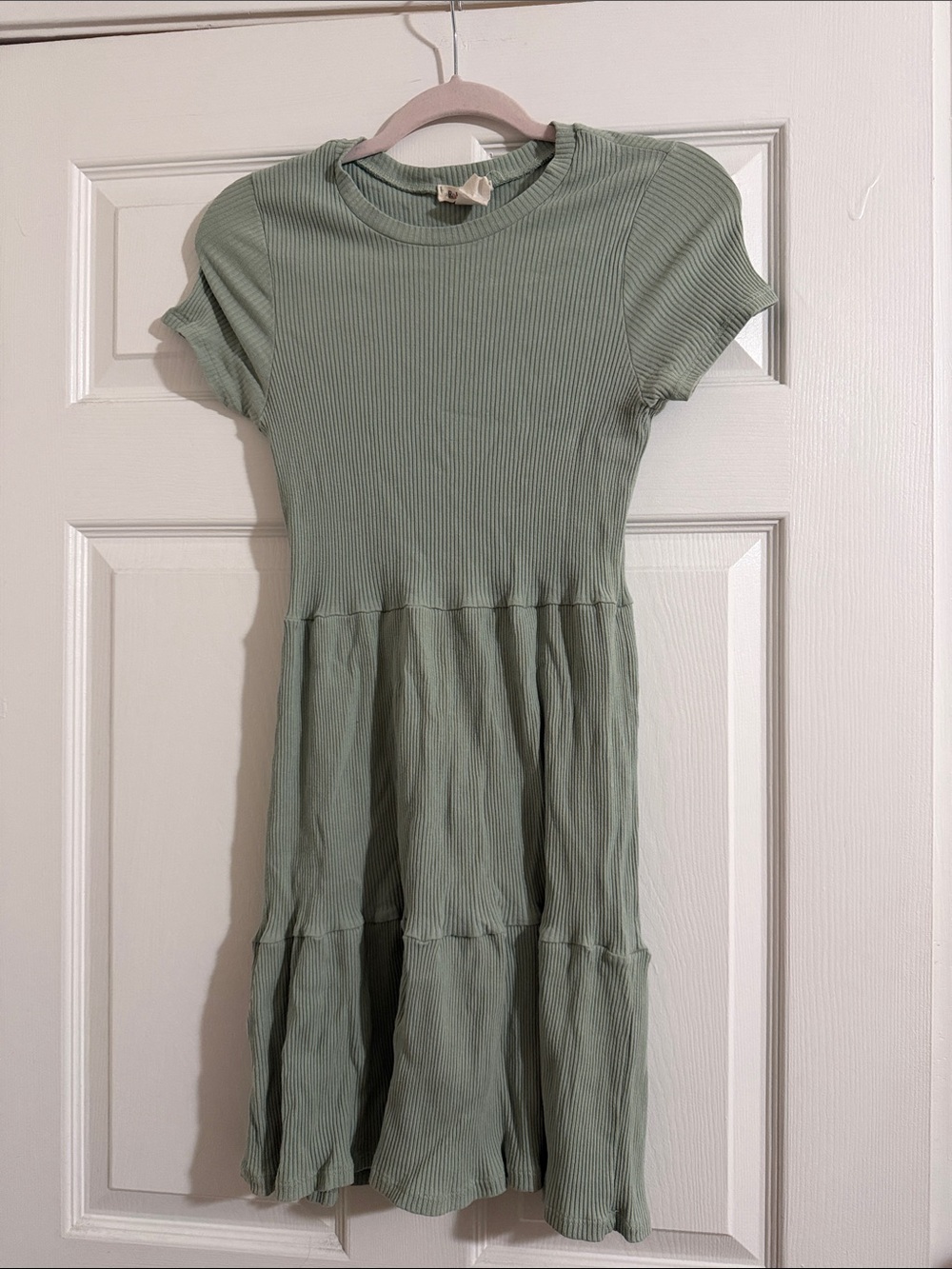 Rolla Coster Ribbed Tiered Short Sleeve Dress in Sage